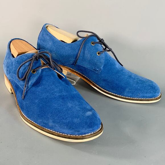 JOHN FLUEVOG Size 11 Blue Tan Suede Derby Lace-Up Shoes - Picture 1 of 9